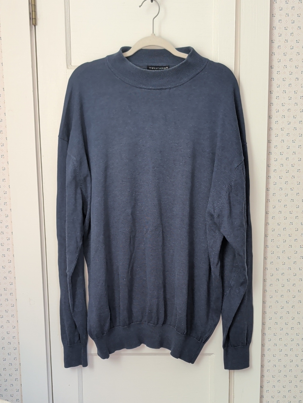 🔵 Tulliano Sweater silk cotton blue 3XT Vintage soft fabric grandpa retro Italy